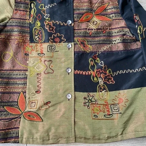 Allure Multicolor Patchwork Button-Front Jacket - Black, Olive, Rust - Picture 9 of 16